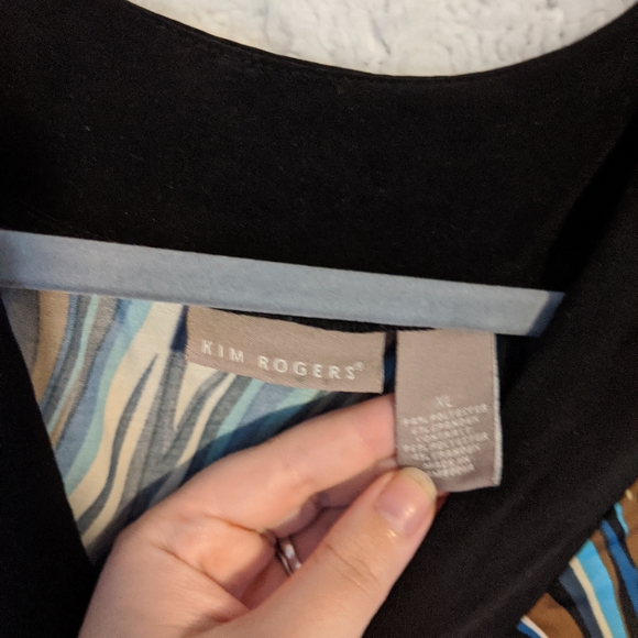 KIM ROGERS Teal Brown Cream Swirl Blouse XL - Picture 2 of 5